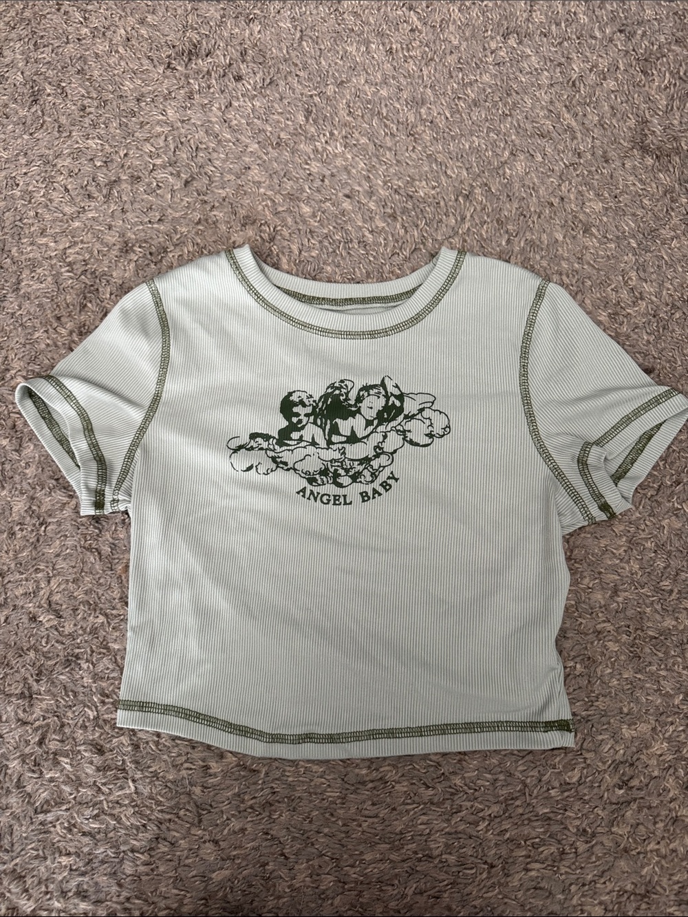 Angel Baby Green Contrast-Stitch Kids Tee
